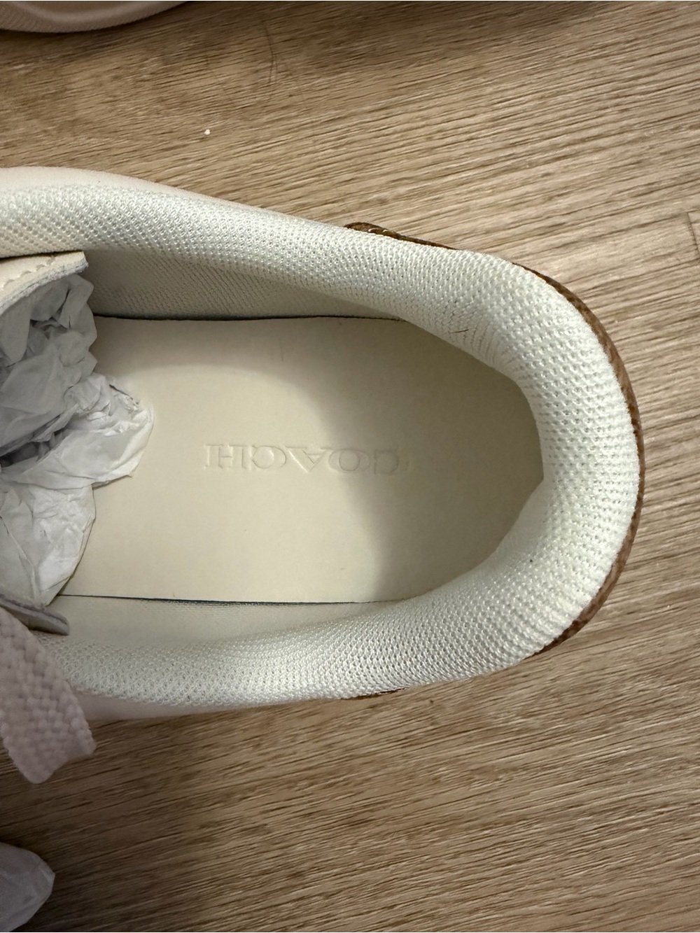 Coach Cream Leather Low-Top Sneakers with Brown Monogram Heel - Picture 8 of 9
